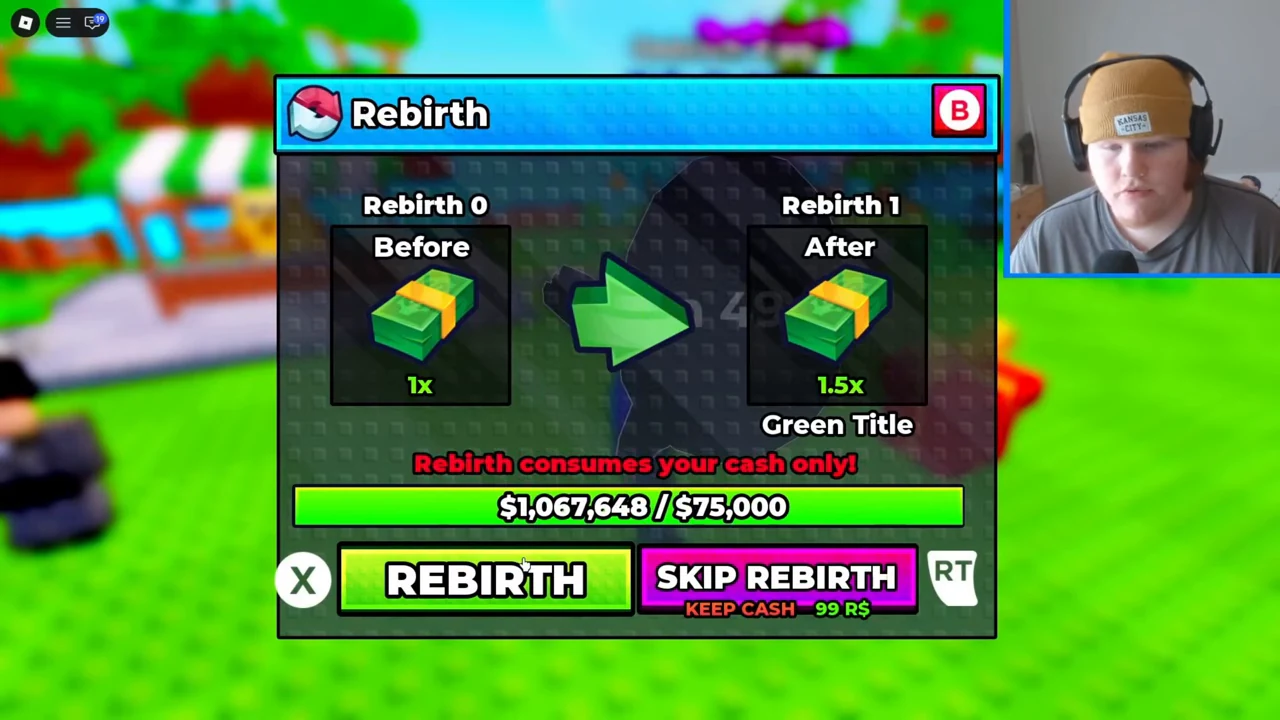Rebirth comparison window stating its cash consequence and separate paid skip option